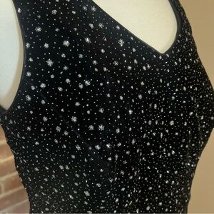 Vintage Black Sleeveless Velvet Tank/ Top With Silver Star Pattern -Size L -TP14